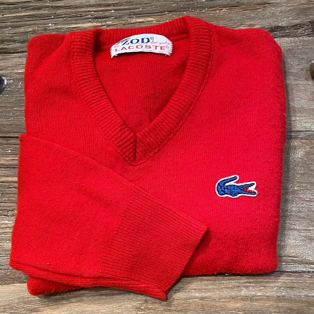 Vintage Izod Lacoste for girls Kid’s Unisex‎ Red V-Neck Pullover Sweater